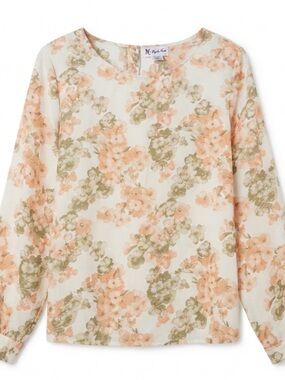 Maggie Sweet Floral Long Sleeve Blouse in Peach & Olive